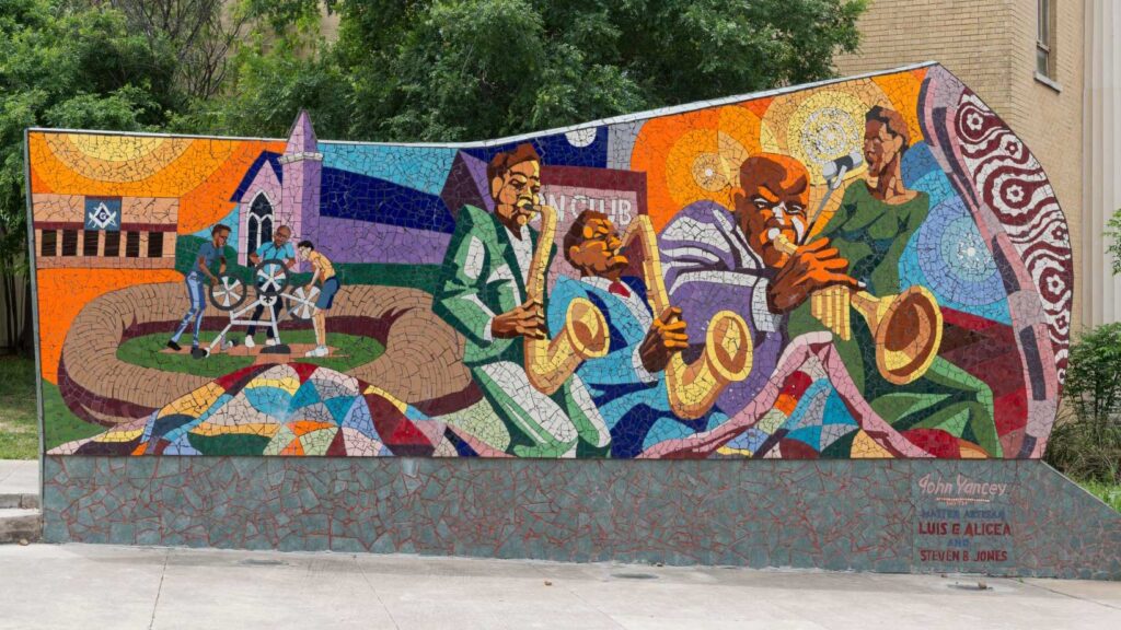 Blocks 16 & 18 Project by Rally Austin - "Rhapsody" Mosaic Mural by John Yancey - E. 11th Street, Austin, TX