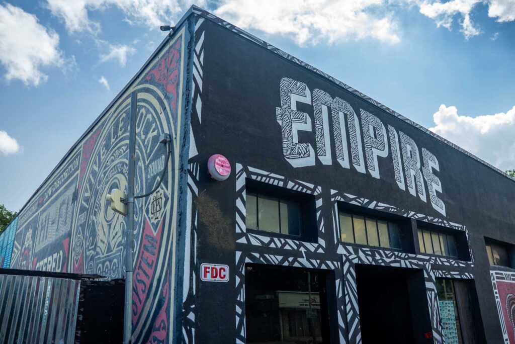 Front entrance to music venue in East Austin Red River Cultural District, Empire Control Room.
